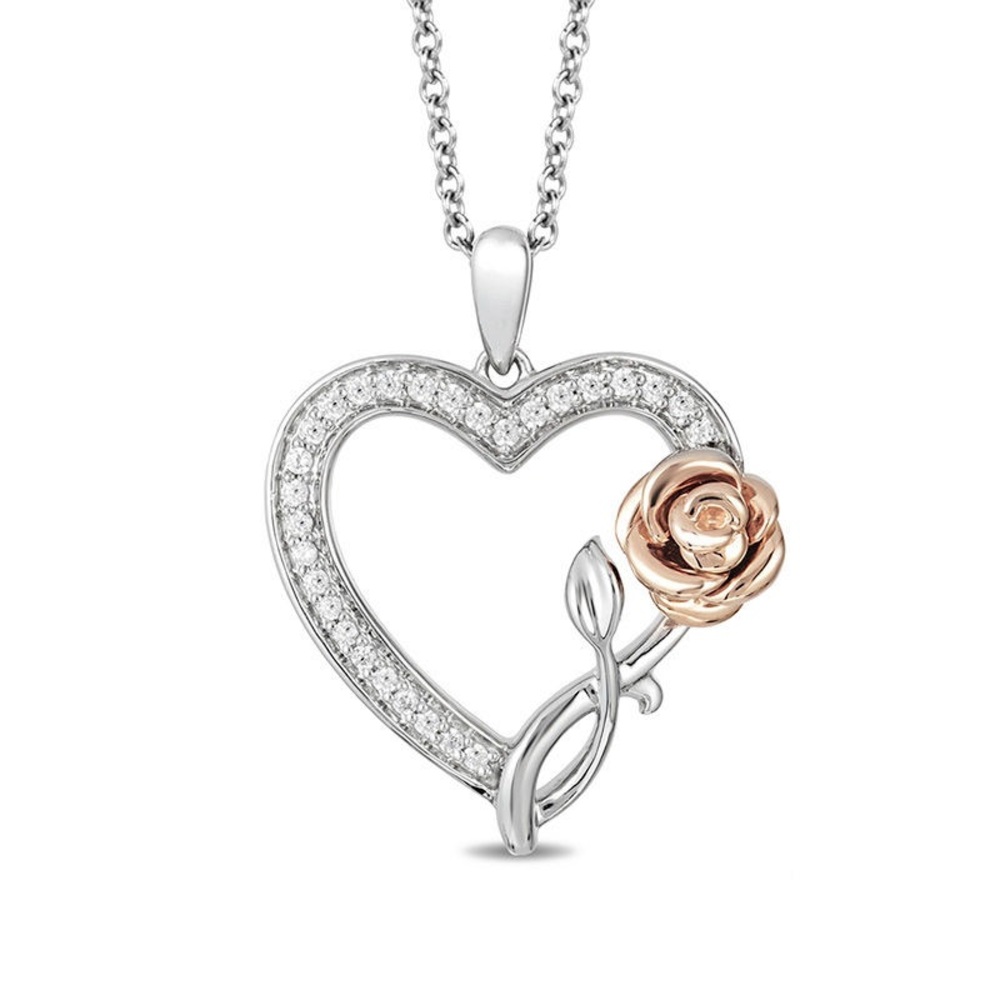 Enchanted Disney Heart Necklace in Silver and Rose Gold